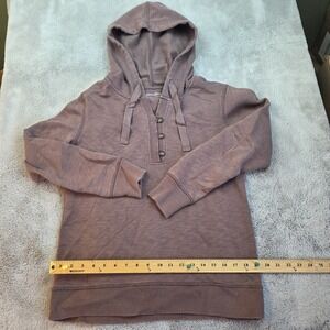 Eddie Bauer Sweatshirt Womens Medium Purple Hoodie Buttons Tie Outdoors Stretchy